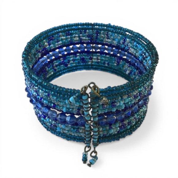 Multi‑Strand Seed Bead Open Cuff Bracelet – Shades of Blue & Gray - Picture 8 of 11